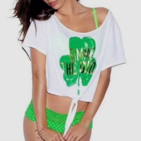 GIMME THE GOLD~crop tee shirt~St. Patrick's Day~Shamrock~Victoria's Secret PINK - Picture 5 of 5